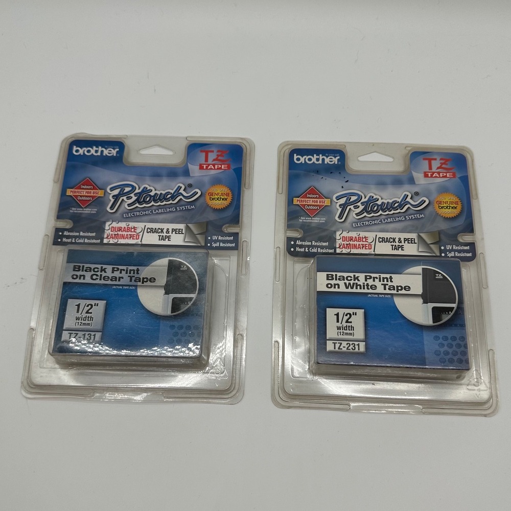 2 Genuine Brother P-Touch Labels Refill TZ-131 1/2" Black Print on Clear Tape